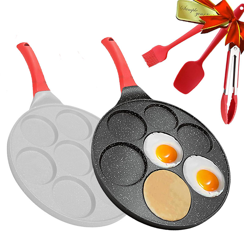 Mini Pancake Griddle - กระทะทำแพนเค้กขนาดเล็ก 7 หลุม สำหรับทำอาหารเช้า กระทะเคลือบกันติด ใช้ได้กับเตาแก๊สและเตาแม่เหล็กไฟฟ้า