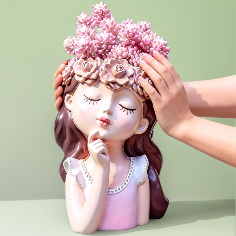 Potsticker Mold - แม่พิมพ์ซิลิโคนกระถางดอกไม้รูปสาวน้อยนางฟ้าขนาดใหญ่, กระถางคอนกรีตสำหรับแคคตัสและไม้อวบน้ำ, อุปกรณ์งานฝีมือตกแต่งบ้าน DIY