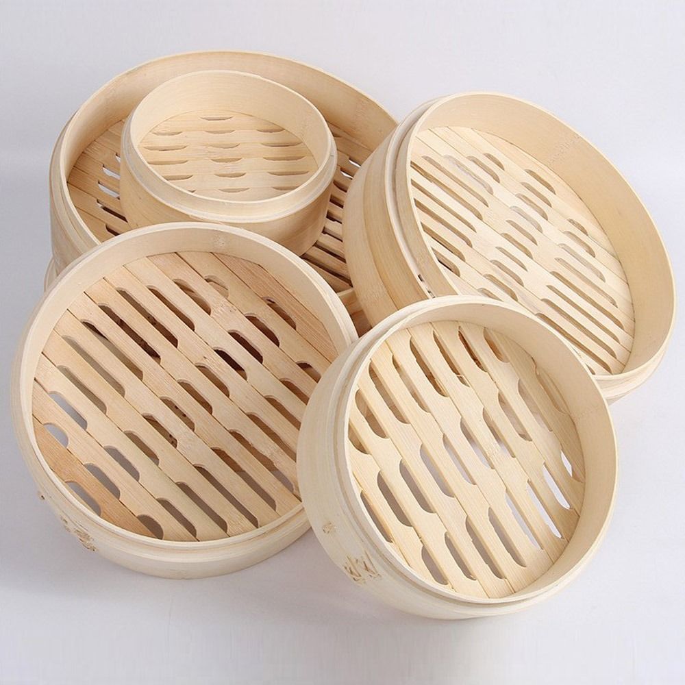 Bao Steamer Bamboo - ตะกร้านึ่งจีน ตะกร้านึ่งไม้ไผ่พร้อมฝาปิด ตะกร้านึ่งเกี๊ยวสําหรับทําอาหาร Bao Buns ตะกร้านึ่ง
