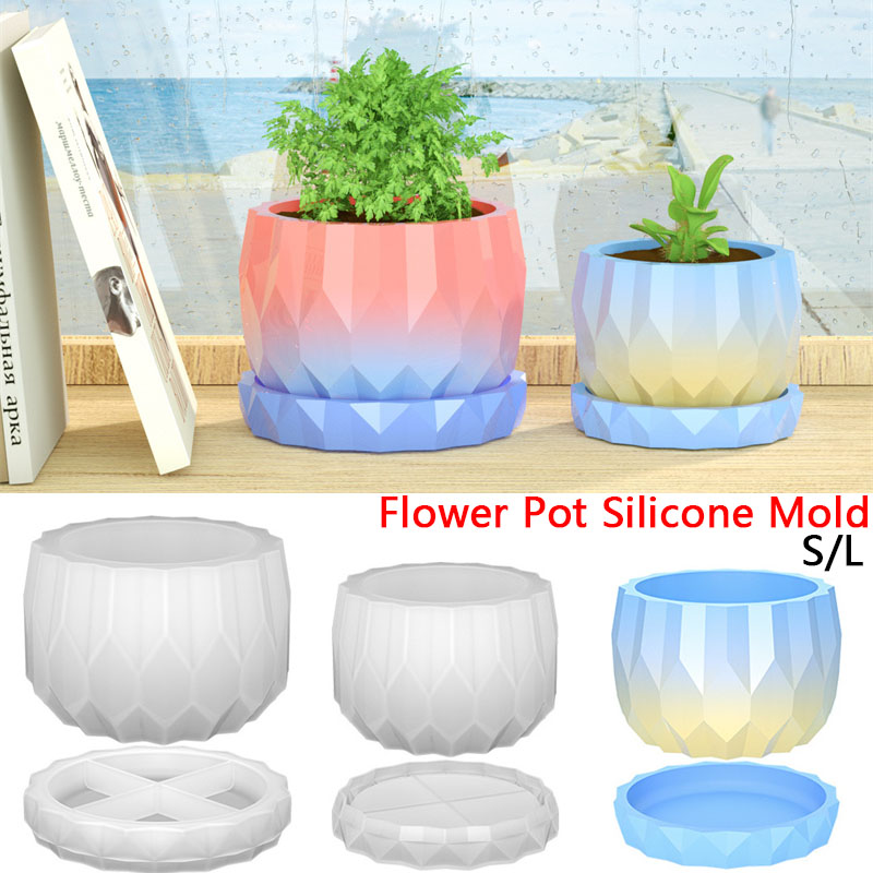 Potsticker Mold - 1 ชุดซิลิโคน Planter แม่พิมพ์สําหรับคอนกรีตดอกไม้หม้อและจานรอง DIY เพชรรูป