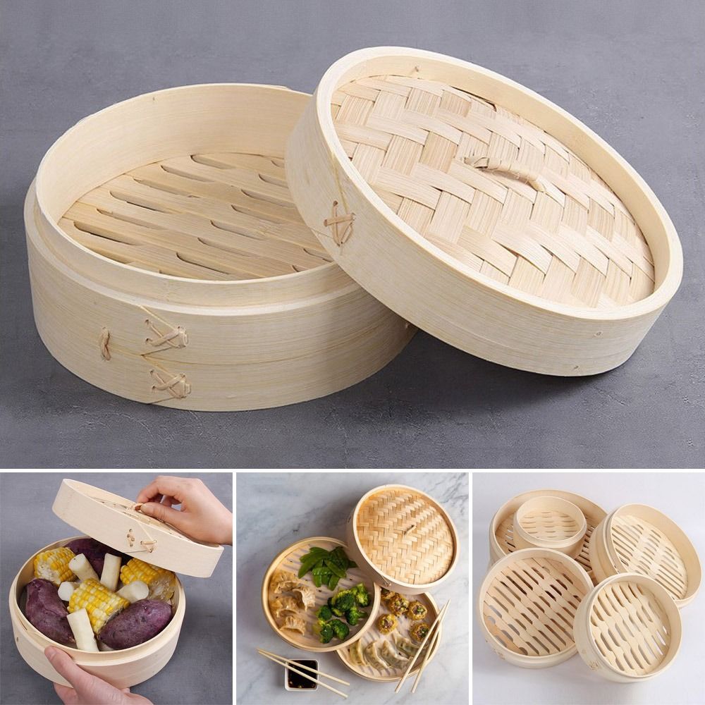 Bao Steamer Bamboo - ซึ้งนึ่งอาหารจีนทำจากไม้ไผ่พร้อมฝาปิด สำหรับนึ่งติ่มซำ ซาลาเปา ผัก และของว่างต่างๆ