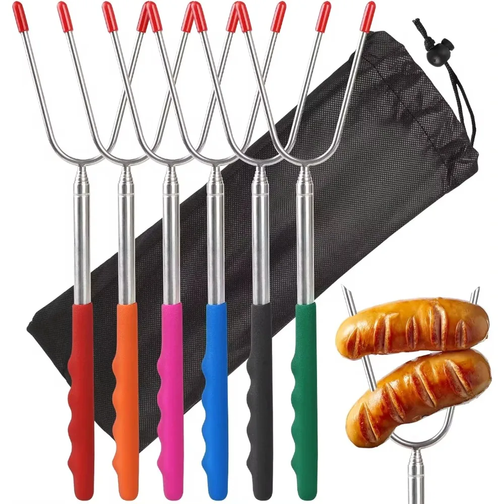 Hot Dog Press - 5/6/10pcs Telescopic BBQ Forks Marshmallows ย่าง